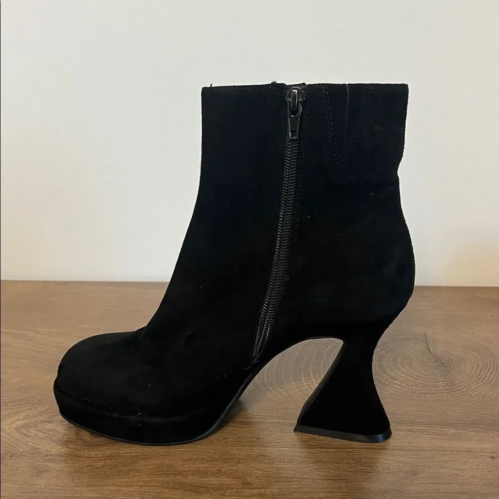 JEFFREY CAMPBELL Humanity Zip Platform Bootie In Black Suede US 7